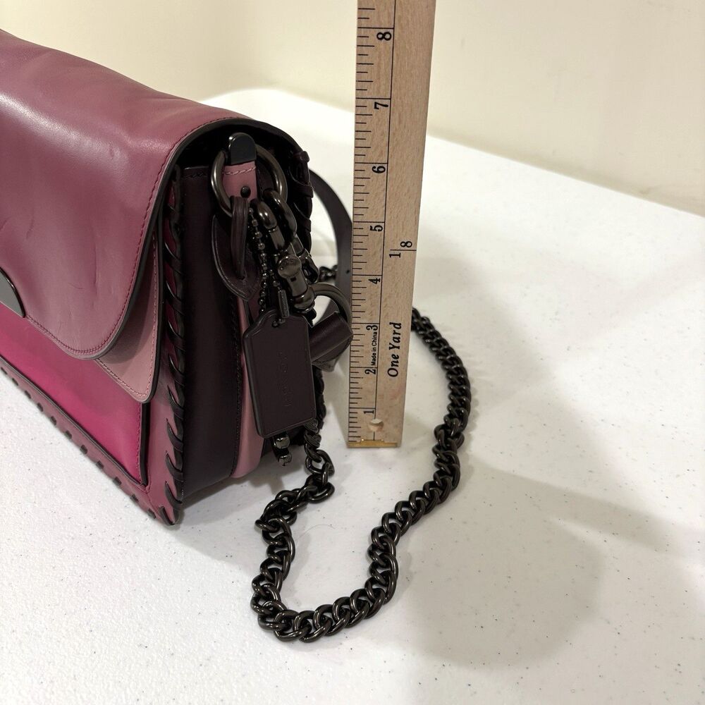 COACH Dreamer Shoulder Bag Pink Colorblock Whipstitch Leather Metal Crossbody - Picture 10 of 12